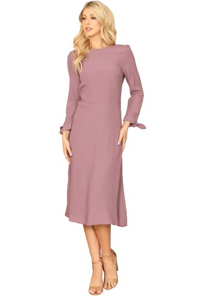 Lilac Cuff Tie Long Sleeve Solid Midi Dress - Pack of 5 Comfortable Wrap Midi Dress