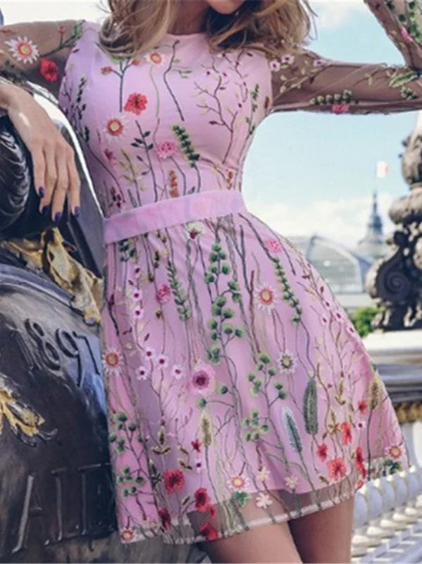 Lovely Long Sleeves Floral Mini Dress Stylish Ruffle Mini Dress