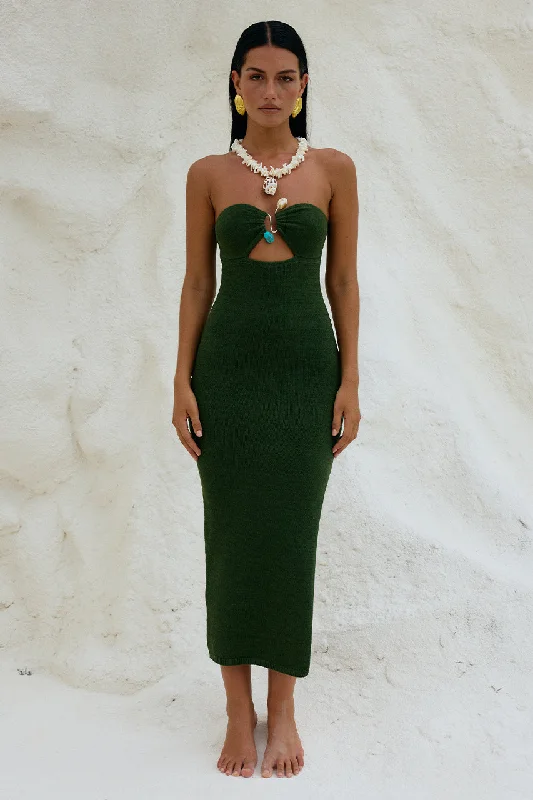 Lua Midi Dress - Khaki Elegant Faux Wrap Midi Dress