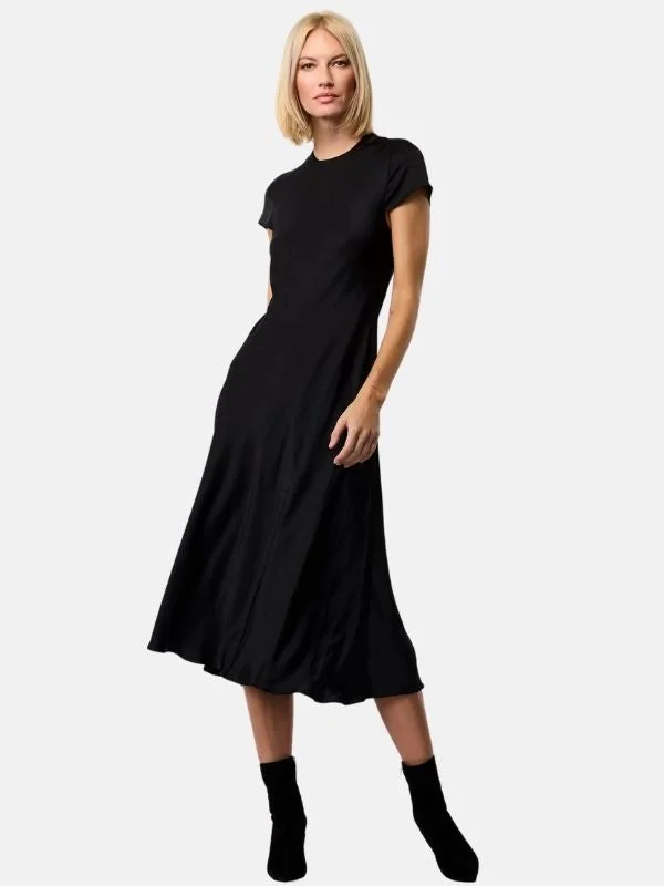 Luciana Short Sleeve Silk Midi Dress Trendy Shift Midi Dress