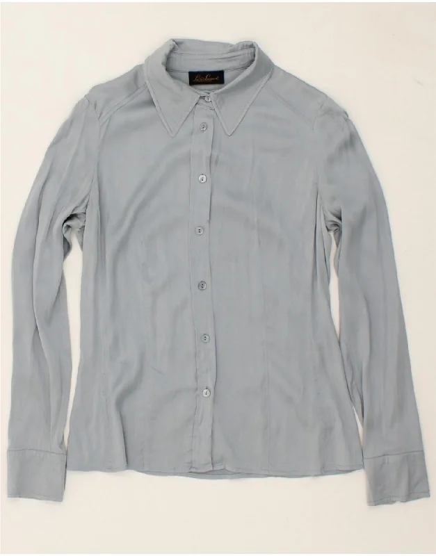 LUISA SPAGNOLI Womens Shirt Blouse UK 12 Medium Grey Silk Soft Silk Short Sleeve