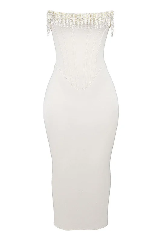 Luxurious Beaded Fringe Lace Up Corset Strapless Satin Cocktail Midi Dress Elegant Velvet Midi Dress Luxurious Beaded Fringe Lace Up Corset Strapless Satin Cocktail Midi Dress Elegant Velvet Midi Dress