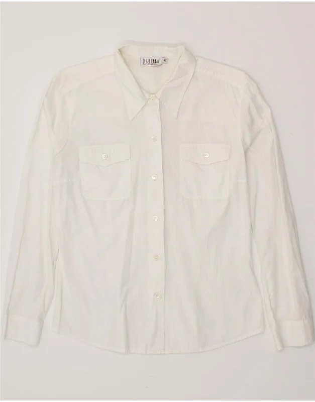 MARELLA Womens Shirt IT 42 Medium White Elegant Lace-Trimmed Short Shirt