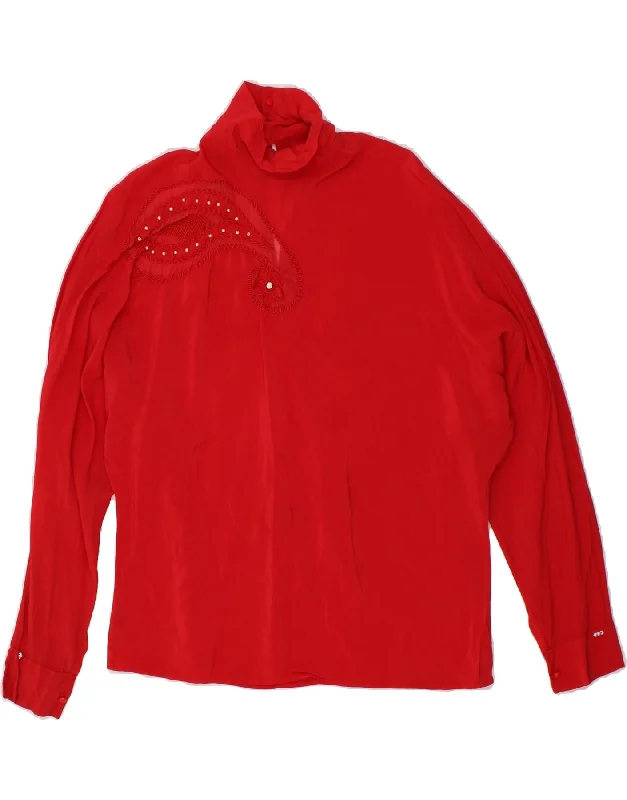 MARIO PUCCI CECCONI Womens Shirt Blouse IT 44 Medium Red Acetate Comfortable Fit Short Shirt MARIO PUCCI CECCONI Womens Shirt Blouse IT 44 Medium Red Acetate Comfortable Fit Short Shirt