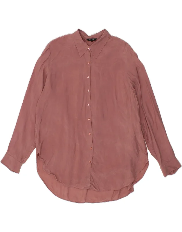 MASSIMO DUTTI Womens Shirt US 10 Large Maroon Cupro Trendy Ruffled Short Sleeve