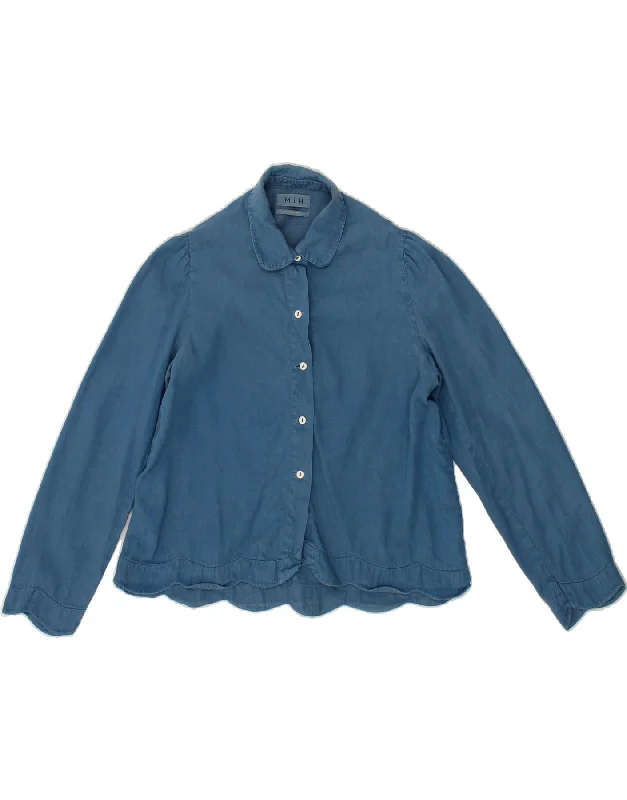 MIH Womens Shirt UK 14 Medium Blue Chic V-Neck Short Blouse