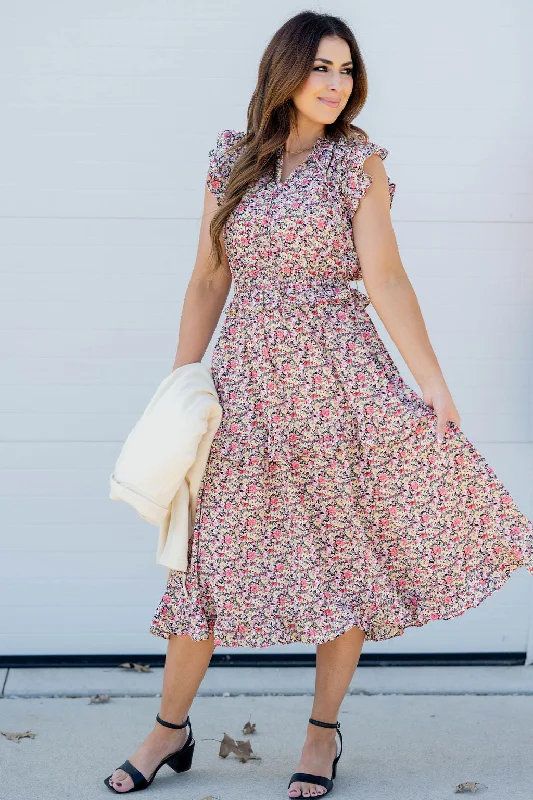 Mini Blooms Ruffle Tiered Midi Dress Chic Lace Detail Midi Dress