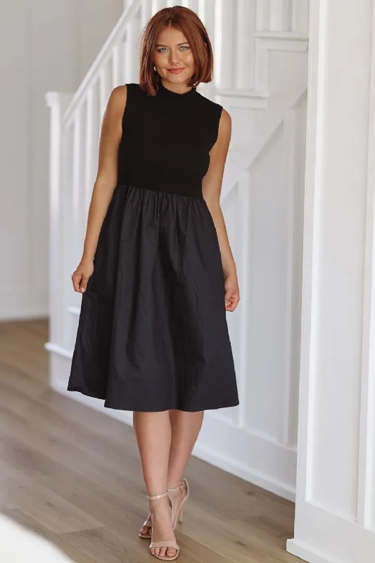 My Partner Midi Dress - Black Comfortable Short Sleeve Midi Dress
