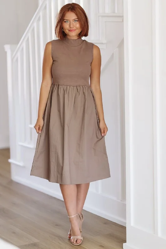 My Partner Midi Dress - Mocha Comfortable Adjustable Strap Midi Dress