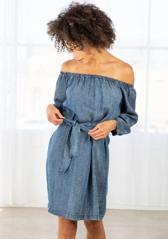 Off Shoulder Tencel Mini Dress Comfortable Ruffle Mini Dress