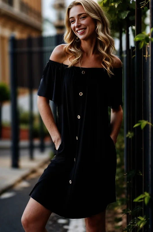 Off the Shoulder Black Mini Dress Classic Solid Mini Dress