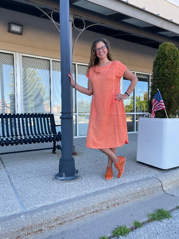 Oil Washed Baby French Terry Midi Dress - Tangerine Comfortable Draped Midi Dress