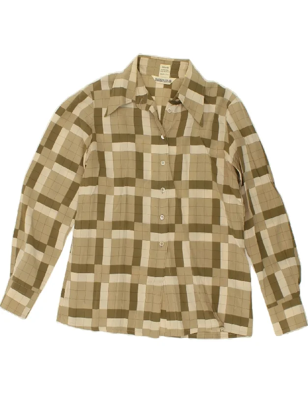 PANCALDI & B Womens Shirt Blouse UK 12 Medium Beige Check Silk Comfortable Pocket Short Shirt PANCALDI & B Womens Shirt Blouse UK 12 Medium Beige Check Silk Comfortable Pocket Short Shirt