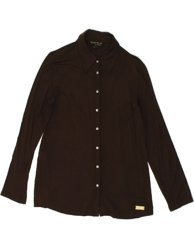 PERTE BY KRIZIA Womens Shirt UK 14 Large Brown Viscose Cozy Loose Fit Short Sleeve