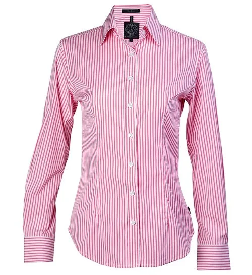Pilbara Ladies Shirt Pink White Stripe Cozy Printed Short Shirt