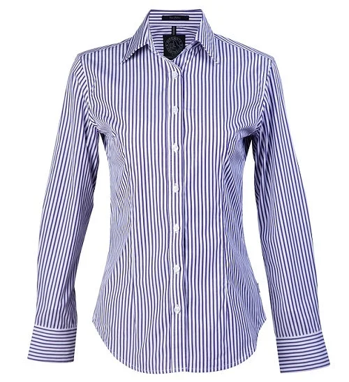 Pilbara Ladies Shirt Purple White Stripe Relaxed Fit Short Shirt