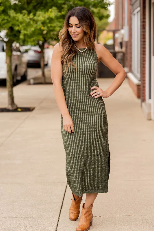 Plaited Cable Side Slit Midi Dress Cozy Knit Midi Dress