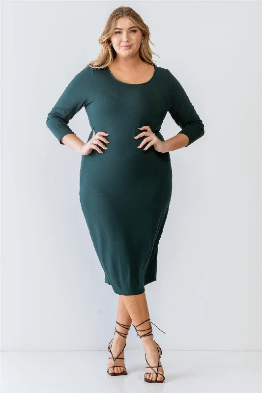 Junior Plus Size Green Basic Long Sleeve Midi Dress /1-2-2-1 Stylish Animal Print Midi Dress Junior Plus Size Green Basic Long Sleeve Midi Dress /1-2-2-1 Stylish Animal Print Midi Dress