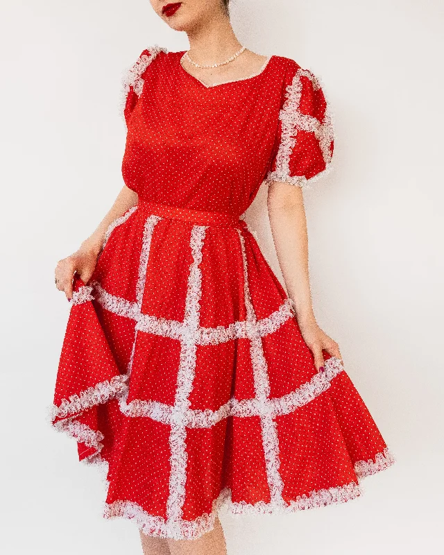 Polka Dot A-line Lace Trim Midi Dress with Puff Sleeves Red Stylish Long Sleeve Floral Midi Dress Polka Dot A-line Lace Trim Midi Dress with Puff Sleeves Red Stylish Long Sleeve Floral Midi Dress