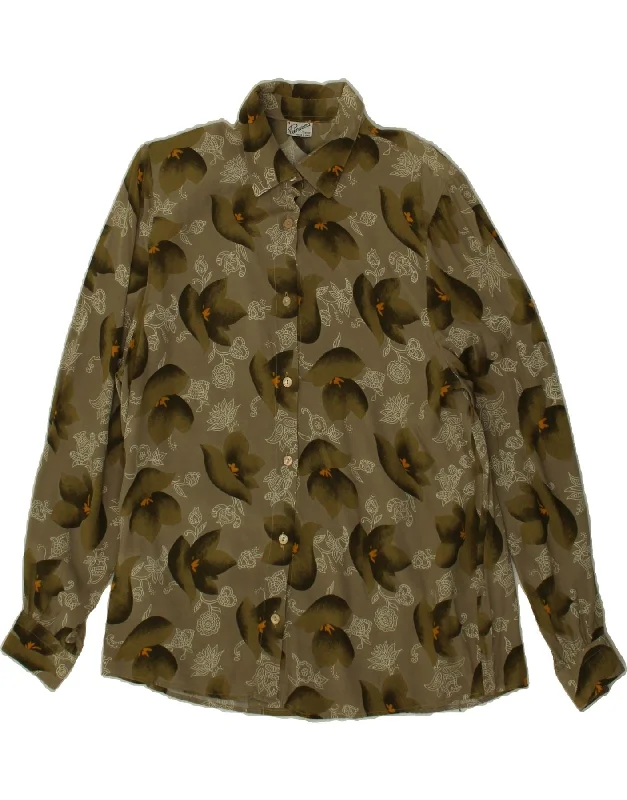 PRIMAVERA FIRENZE Womens Shirt Blouse UK 16 Large Khaki Floral Viscose Chic Button-Up Short Shirt PRIMAVERA FIRENZE Womens Shirt Blouse UK 16 Large Khaki Floral Viscose Chic Button-Up Short Shirt