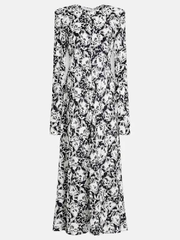 Printed Silk Crepe de Chine Midi Dress Chic Off-Shoulder Midi Dress