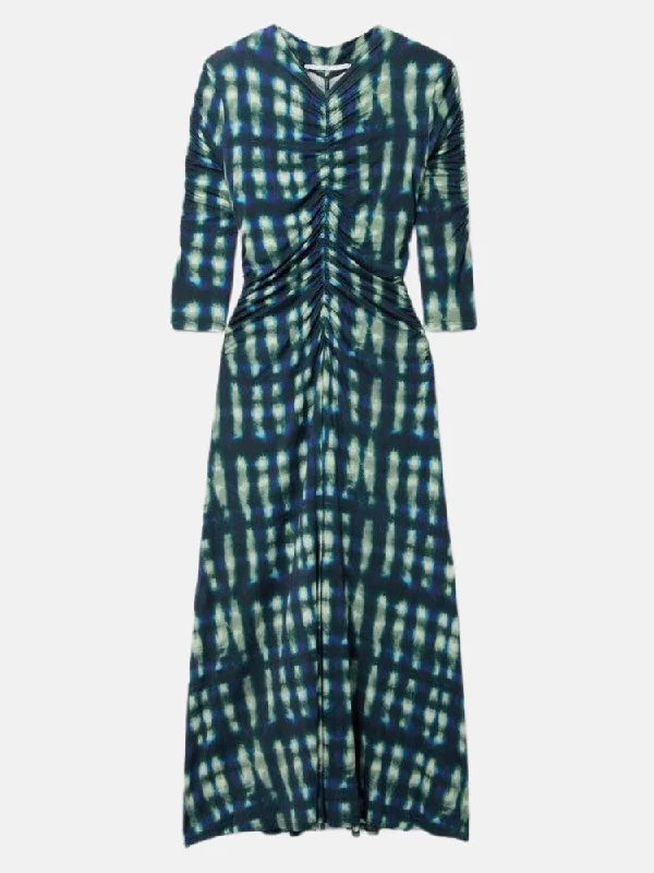Natalee Ruched Tie Dyed Stretch Jersey Midi Dress Trendy Off-Shoulder Button Midi Dress Natalee Ruched Tie Dyed Stretch Jersey Midi Dress Trendy Off-Shoulder Button Midi Dress