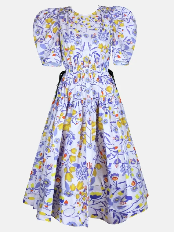 Purple Floral Cotton Midi Dress Fashionable Floral Embroidery Midi Dress