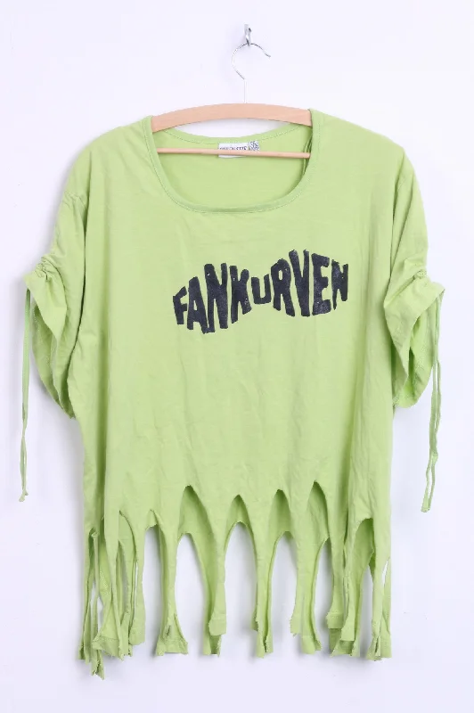 Queen -Size Womens 2XL 48/50 Shirt Neo Green Fringe Fankurven Cotton Festival Vintage 90s Soft Flowing Short Shirt Queen -Size Womens 2XL 48/50 Shirt Neo Green Fringe Fankurven Cotton Festival Vintage 90s Soft Flowing Short Shirt