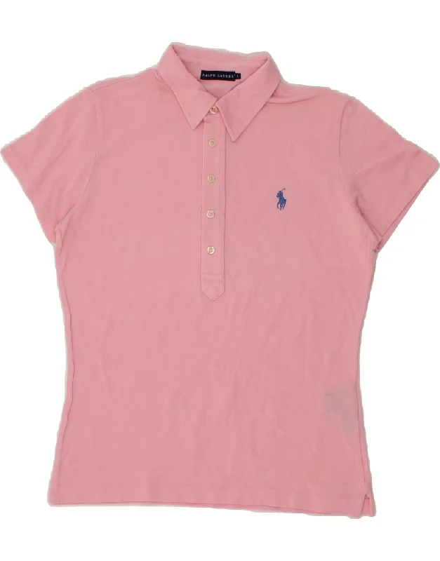 RALPH LAUREN Womens Polo Shirt UK 14 Large Pink Cotton Trendy Short Sleeve Blouse