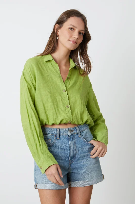 RAVEN LINEN CROPPED SHIRT Fashionable Rounded Short Shirt