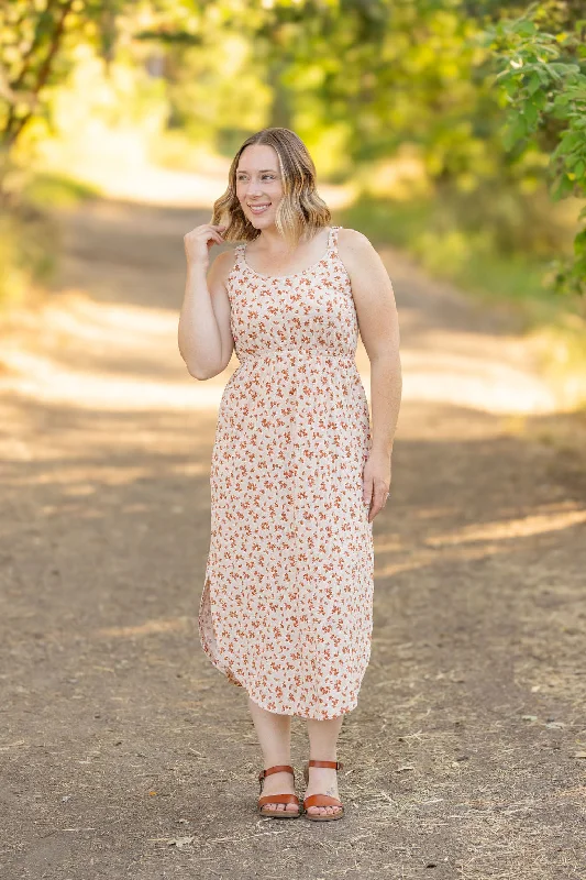 Reagan Ribbed Midi Dress - Sand and Rust Floral by Michelle Mae Trendy Mock Neck Midi Dress Reagan Ribbed Midi Dress - Sand and Rust Floral by Michelle Mae Trendy Mock Neck Midi Dress