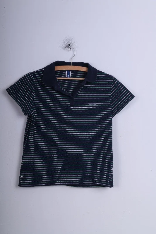 Reebok Womens XL Polo Shirt Stripes Navy Button Up Cotton Sport Cozy Linen Short Shirt Reebok Womens XL Polo Shirt Stripes Navy Button Up Cotton Sport Cozy Linen Short Shirt