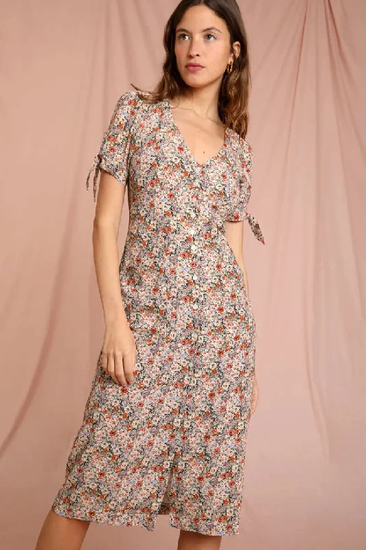 Retro Floral Print Tie Sleeve Button Up French Shirt Midi Dress - Red Stylish Silk Midi Dress Retro Floral Print Tie Sleeve Button Up French Shirt Midi Dress - Red Stylish Silk Midi Dress
