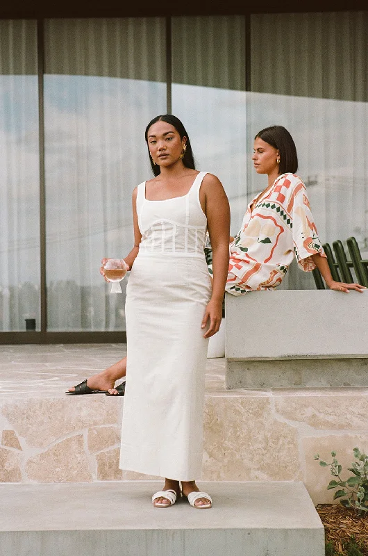Ricardo Midi Dress - Stone Elegant Floral Skirt Midi Dress