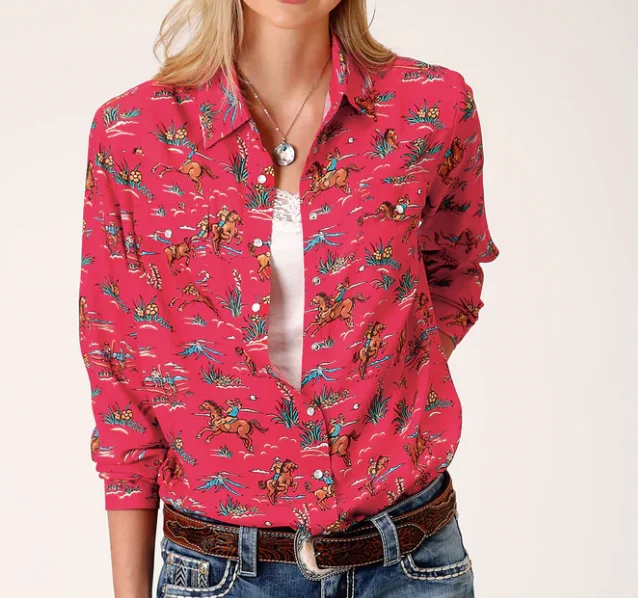 Roper Wms Five Star Collection LS Shirt Print Red - Black Friday Sale Trendy Ruffled Short Sleeve Roper Wms Five Star Collection LS Shirt Print Red - Black Friday Sale Trendy Ruffled Short Sleeve