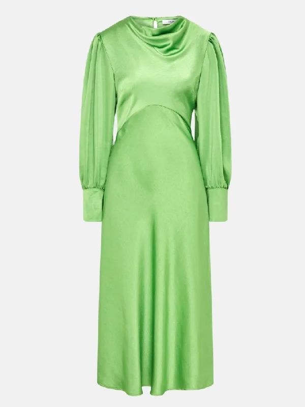 Sadie Green Satin Cowl Neck Midi Dress Comfortable Stretch Midi Dress