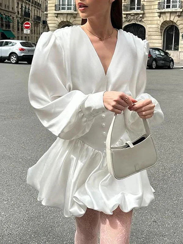 Satin Lantern sleeves MIni Dress Cozy Knitted Mini Dress