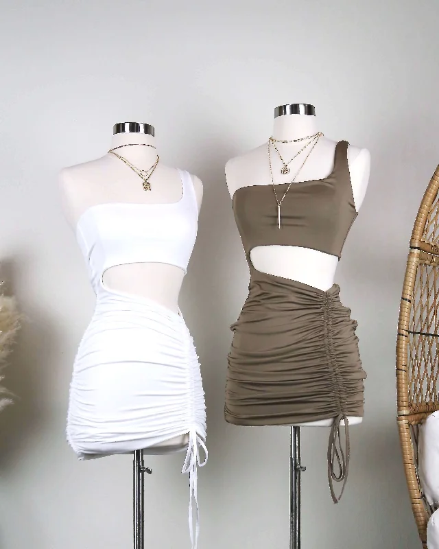 Seamless One Shoulder Ruched Mini Dress in More Colors Casual High-Waist Mini Dress