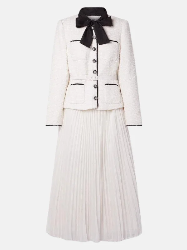 Self-Portrait Belted Crystal Embellished Bouclé Midi Dress Trendy A-Line Midi Dress