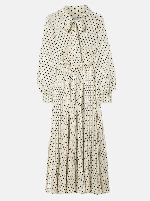Self-Portrait Pleated Satin Twill Midi Dress Fashionable Polka Dot Midi Dress