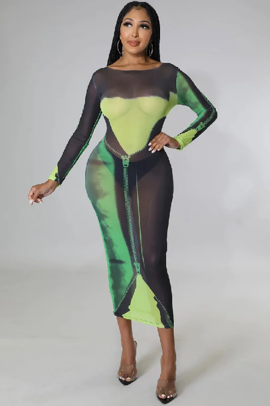 Sexy Round Neck Tie Dye Printed Long Sleeve Sheer Mesh Midi Dress - Green Elegant V-Neck Midi Dress Sexy Round Neck Tie Dye Printed Long Sleeve Sheer Mesh Midi Dress - Green Elegant V-Neck Midi Dress