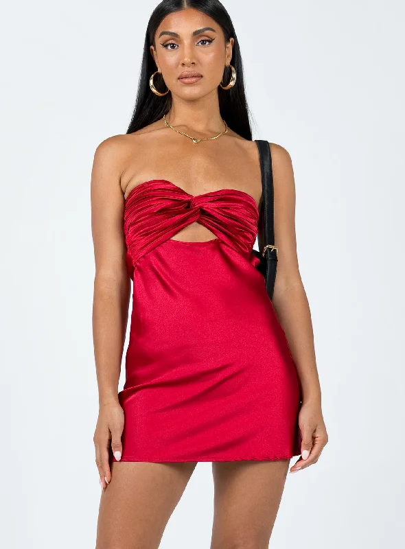 Shellie Mini Dress Red Trendy Mini Dress with Belt