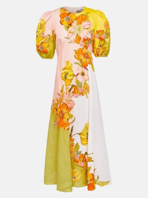Silas Floral Linen Midi Dress Fashionable Skater Midi Dress