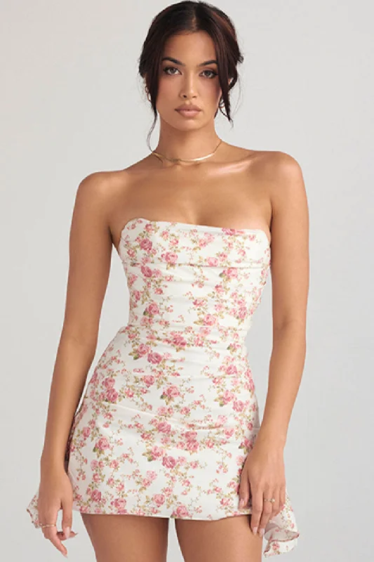 Silky Satin Pleated Trim Corset Strapless Party Mini Dress - Floral Comfortable Polka Dot Mini Dress