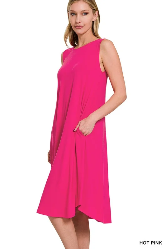 Zenana Sleeveless Round Neck Round Hem Midi Dress Comfortable Deep V Midi Dress