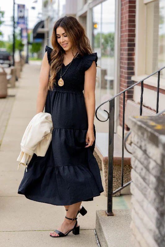 Smocked Top Tiered Midi Dress Cozy Spaghetti Strap Midi Dress