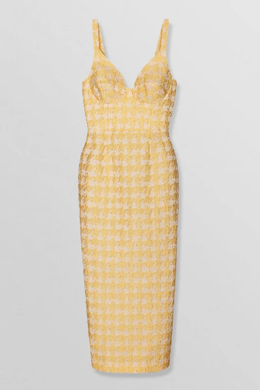 Jacquard bustier midi dress in yellow Chic Off-Shoulder Midi Dress