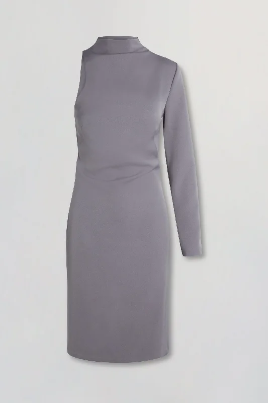Single sleeve midi dress in gray Elegant Floral Midi Dress