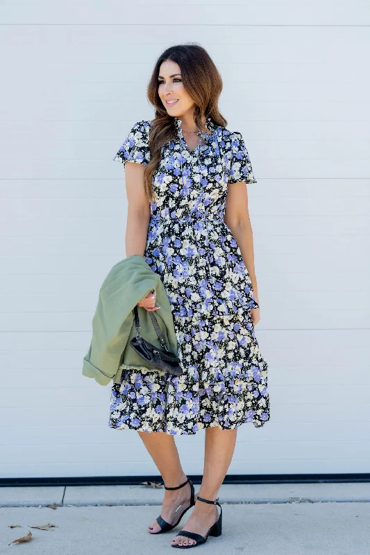 Speckled Floral Cap Sleeve Midi Dress Elegant Satin Slip Midi Dress