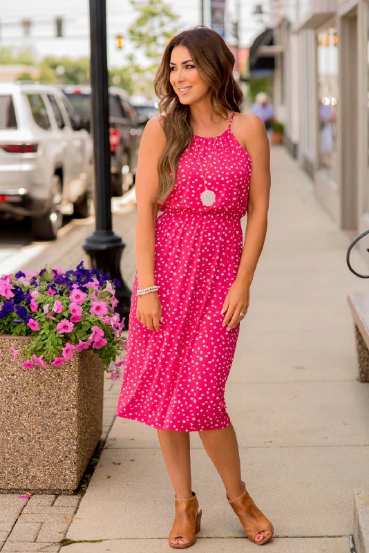 Spotted Halter Tank Midi Dress Trendy Bodycon Midi Dress